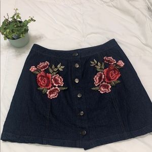 midi jean skirt, pink and red roses